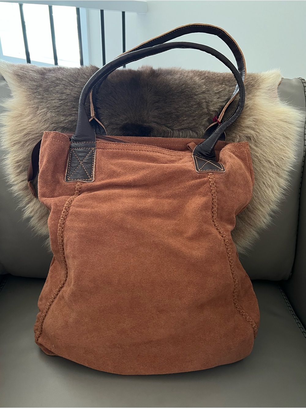 NICOLI Rust Suede Leather Tote Bag Made in Italy - Picture 3 of 13